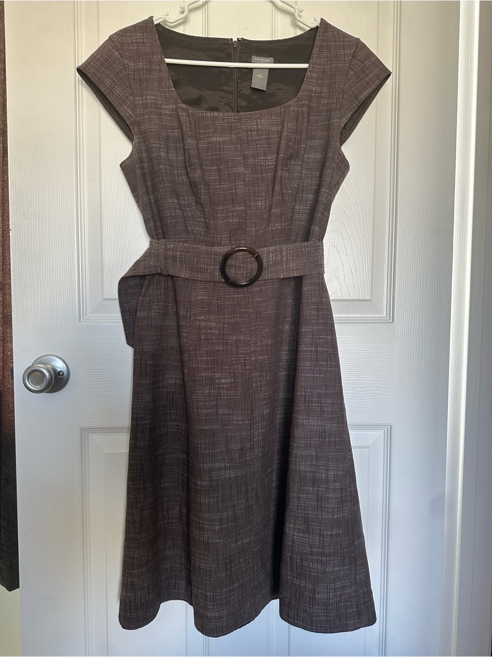 Ann Taylor Textured Brown Midi Dress with Belt - Picture 1 of 3